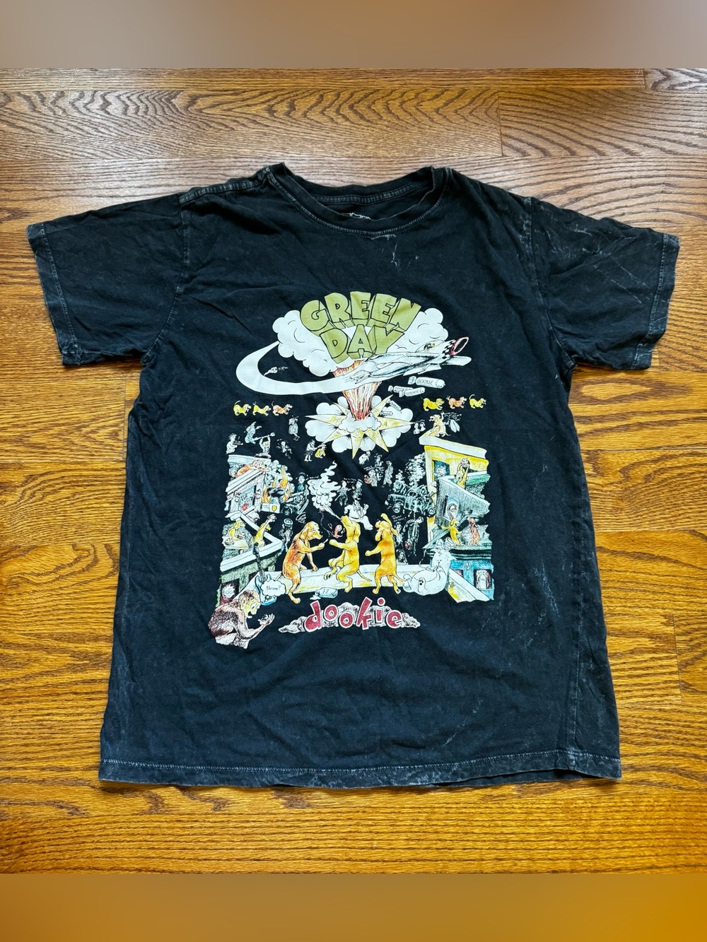 Green Day Dookie Band T Shirt Medium Black Distressed Graphic Tee
